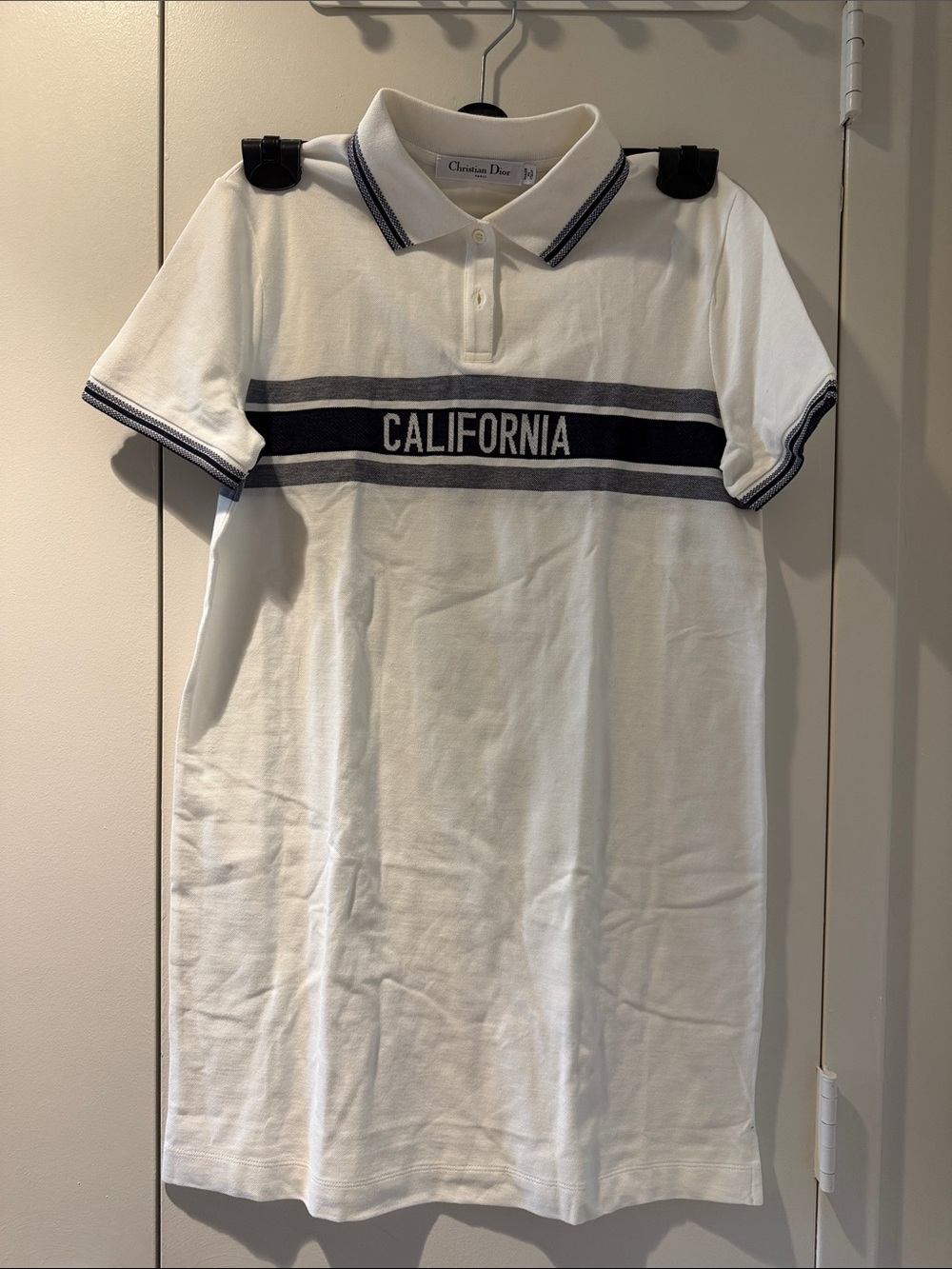 Dior White Polo Dress with Navy Stripe and Logo NWT Size M